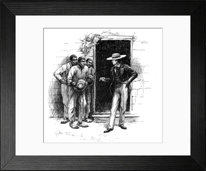 Framed Print : Louisiana planter showing a voodoo charm to apprehensive plantation workers, 1886 Framed Print : Louisiana planter showing a voodoo charm to apprehensive plantation workers, 1886
