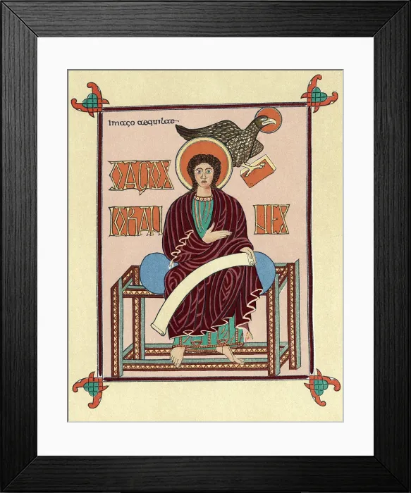Framed Print : St John the Evangelist from the Lindisfarne (Durham) Gospel Book, c720 Framed Print : St John the Evangelist from the Lindisfarne (Durham) Gospel Book, c720