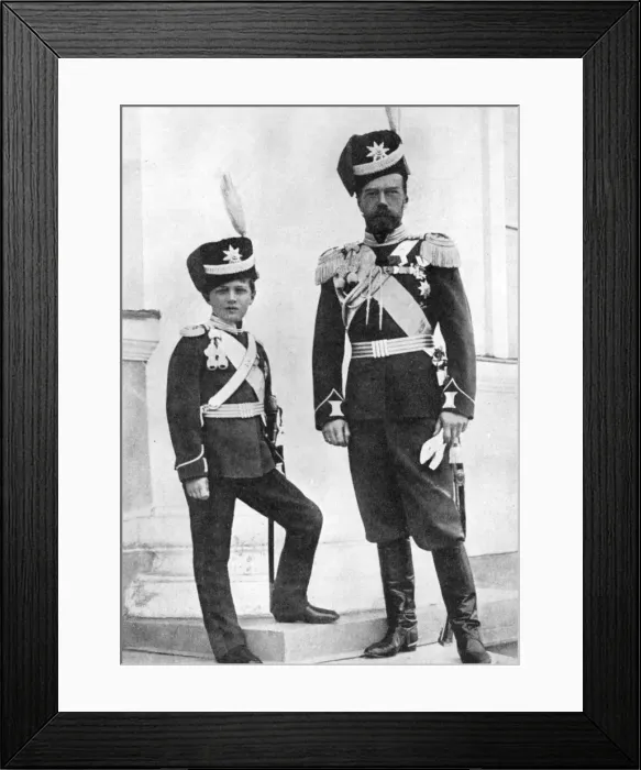 Framed Print : Tsar Nicholas II of Russia and his son, Alexei, in military uniform, c1910-c1916 Framed Print : Tsar Nicholas II of Russia and his son, Alexei, in military uniform, c1910-c1916