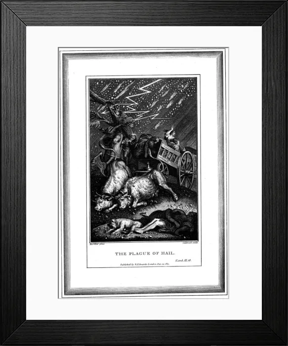 Framed Print : The Plague of Rain and Hail, one of the Seven Plagues of Egypt, c1759-c1789. Artist: James Caldwall Framed Print : The Plague of Rain and Hail, one of the Seven Plagues of Egypt, c1759-c1789. Artist: James Caldwall