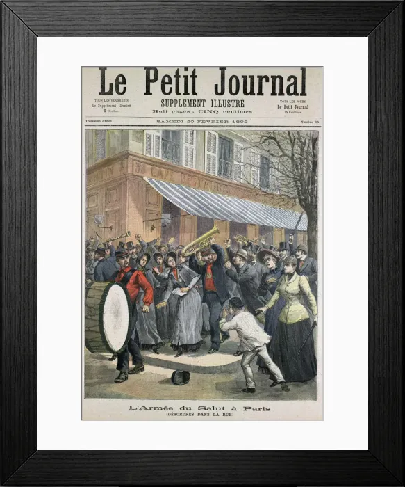 Framed Print : Salvation Army march led by a drummer being barracked by onlookers in Paris, 1892 Framed Print : Salvation Army march led by a drummer being barracked by onlookers in Paris, 1892
