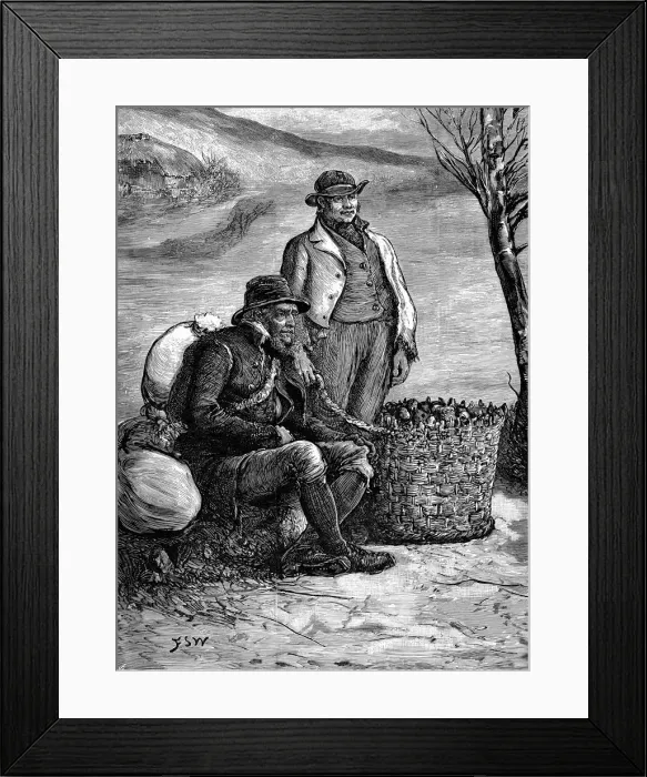Framed Print : Irish farmers carrying home their seed potatoes, 1888 Framed Print : Irish farmers carrying home their seed potatoes, 1888