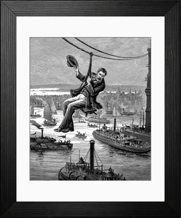 Framed Print : Testing the cables on Brooklyn Bridge, c1900 Framed Print : Testing the cables on Brooklyn Bridge, c1900