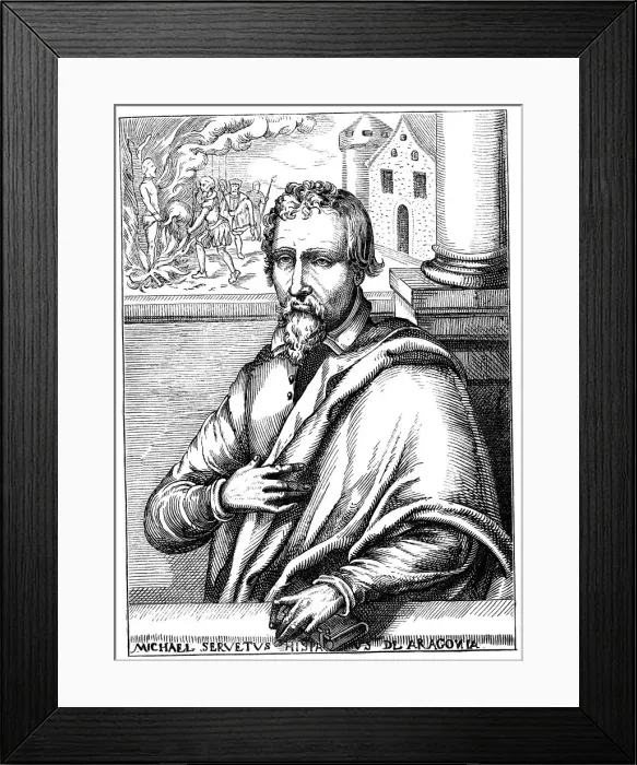 Framed Print : Michael Servetus, Spanish theologian and phycisian, (1511-1553) 1727 Framed Print : Michael Servetus, Spanish theologian and phycisian, (1511-1553) 1727