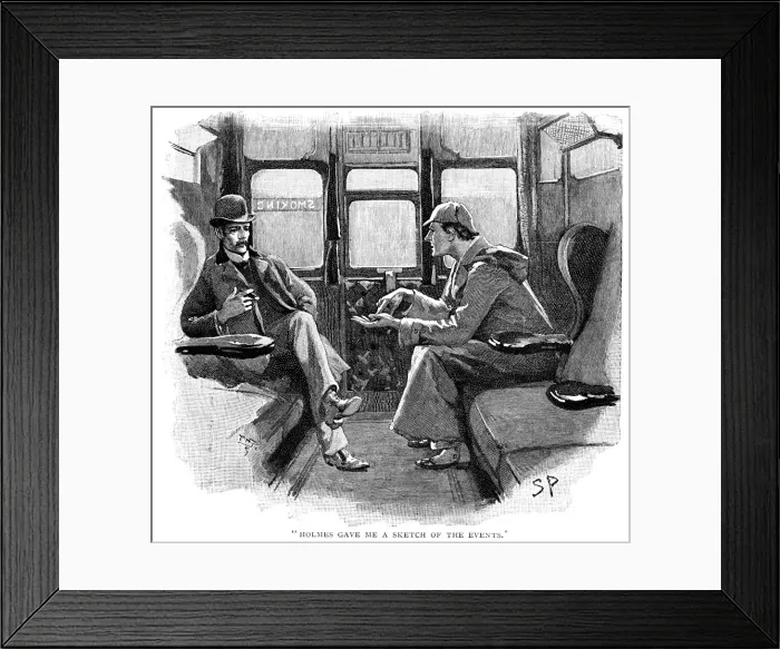 Framed Print : The Adventure of Silver Blaze, Holmes and Watson on train. Artist: Sidney E Paget Framed Print : The Adventure of Silver Blaze, Holmes and Watson on train. Artist: Sidney E Paget