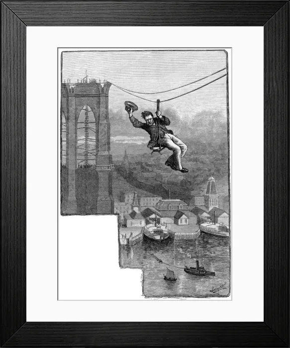 Framed Print : Testing the cables on Brooklyn Bridge, c1900 Framed Print : Testing the cables on Brooklyn Bridge, c1900