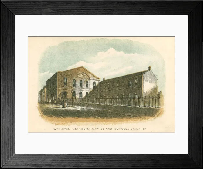 Framed Print : Wesleyan Methodist chapel and school, Union Street, Rochdale, Manchester, 1876 Framed Print : Wesleyan Methodist chapel and school, Union Street, Rochdale, Manchester, 1876