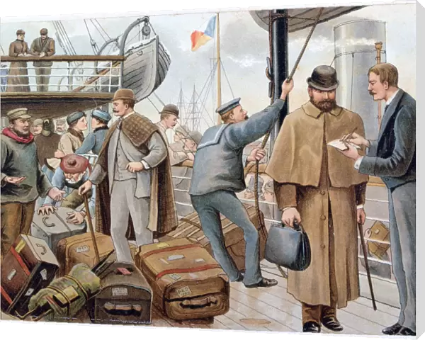 Passengers joining a P&O liner in the Thames, c1890. Artist: P&O Pencillings