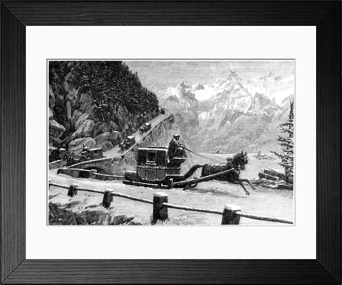 Framed Print : Descending the Mont Cenis pass in winter by horse-drawn sledge, 19th century Framed Print : Descending the Mont Cenis pass in winter by horse-drawn sledge, 19th century