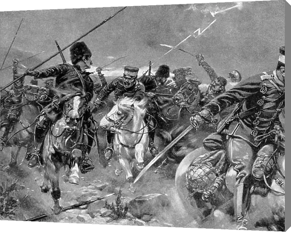 Combat between Cossacks and Japanese Cavalry in a thunderstorm, Russo-Japanese War, 1904-5
