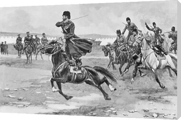 Russian Cossacks at drill, Russo-Japanese War, 1904-5