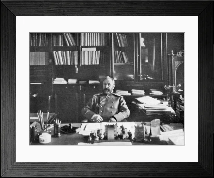 Framed Print : Alexei Nikolaievich Kuropatkin in his library, 1904-5 Framed Print : Alexei Nikolaievich Kuropatkin in his library, 1904-5