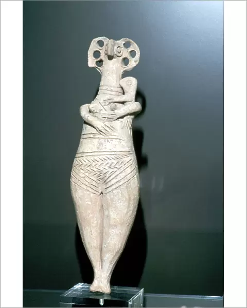 Terracotta mother-goddess with a child, Tyre, Bronze Age, 1400 - 1230 BC
