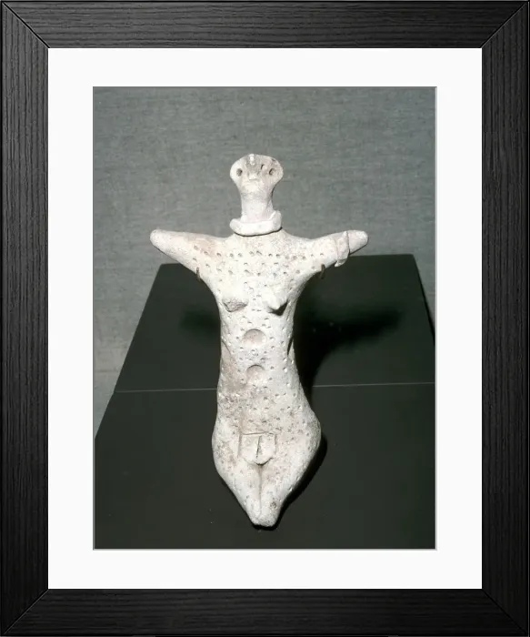 Framed Print : Terracotta mother-goddess with a child, Bronze Age Framed Print : Terracotta mother-goddess with a child, Bronze Age