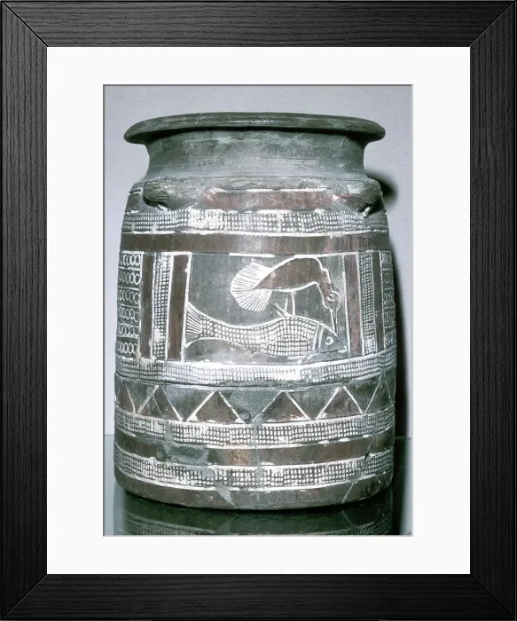 Framed Print : Terracotta pot with motif of bird eating a fish, Susa, c2000-c1940 BC Framed Print : Terracotta pot with motif of bird eating a fish, Susa, c2000-c1940 BC