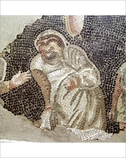 Detail from Roman mosaic of an actor wearing a comic mask, Pompeii, Italy