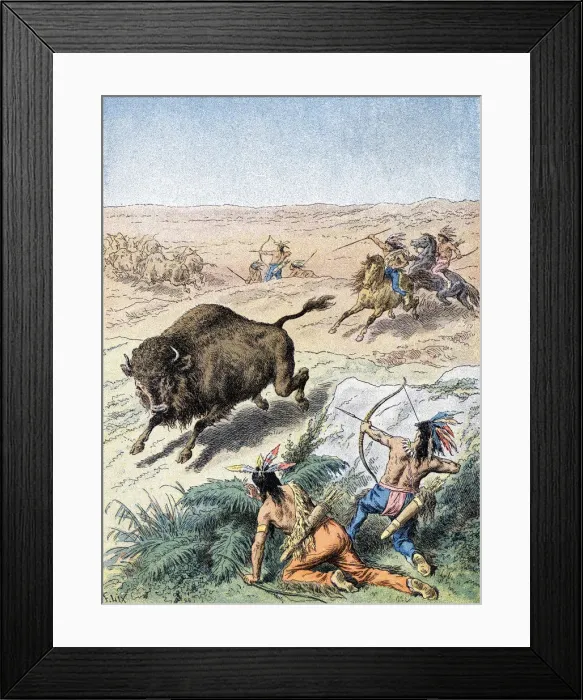 Framed Print : North American Indians hunting buffalo, c1870 Framed Print : North American Indians hunting buffalo, c1870