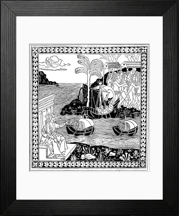 Framed Print : Christopher Columbus Discovering America, woodcut, 1493 Framed Print : Christopher Columbus Discovering America, woodcut, 1493