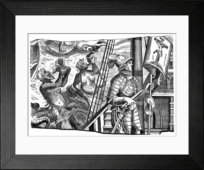 Framed Print : Christopher Columbus during his voyage to America, Engraving, c1500 Framed Print : Christopher Columbus during his voyage to America, Engraving, c1500