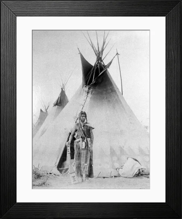 Framed Print : Black Foot outside his tent, North American Indian, c1885-90 Framed Print : Black Foot outside his tent, North American Indian, c1885-90