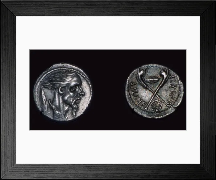Framed Print : Late republican Roman coin showing the head of a Gaul, 1st century Framed Print : Late republican Roman coin showing the head of a Gaul, 1st century