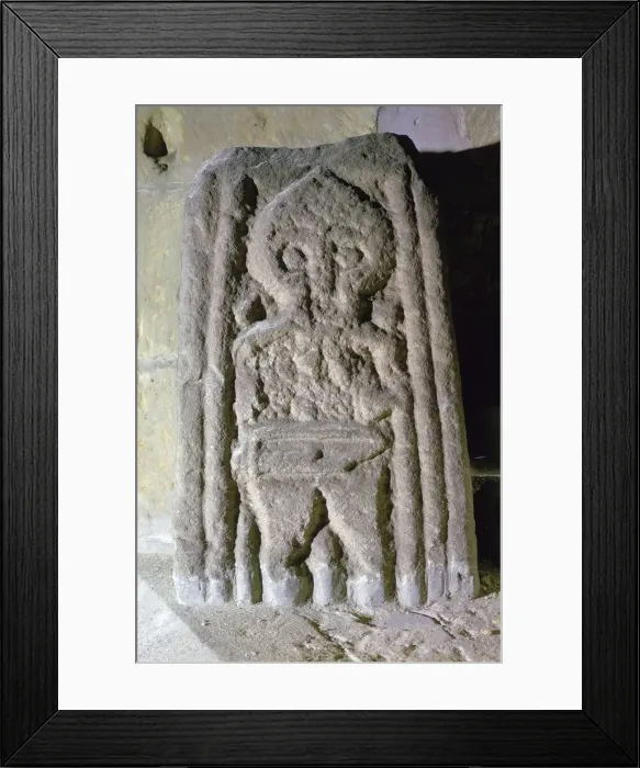 Framed Print : Fragment of an Anglo-Scandinavian cross-shaft showing a warrior, c. 10th century Framed Print : Fragment of an Anglo-Scandinavian cross-shaft showing a warrior, c. 10th century