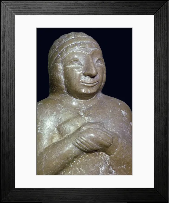 Framed Print : Detail of a limestone statue of a woman, about 2500 BC, from Tello (ancient Girsu), Southern Iraq