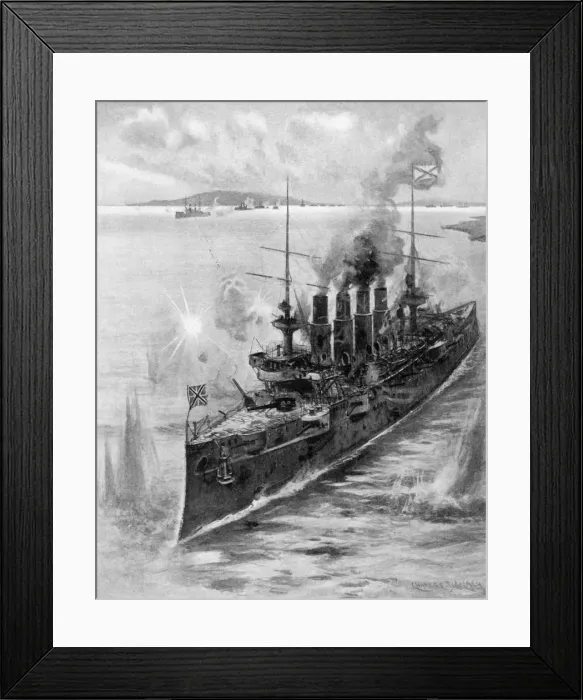 Framed Print : Russian cruiser under fire, Russo-Japanese War, 1904-5 Framed Print : Russian cruiser under fire, Russo-Japanese War, 1904-5