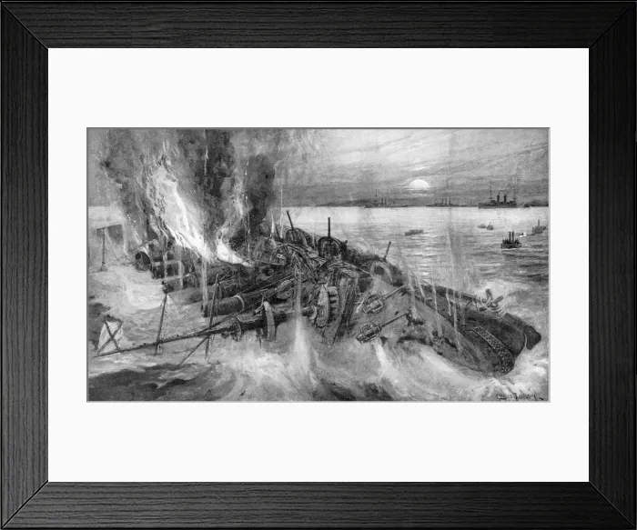 Framed Print : Russian cruiser foundering at the Battle of Cehmulpo, Russo-Japanese War, 1904-5 Framed Print : Russian cruiser foundering at the Battle of Cehmulpo, Russo-Japanese War, 1904-5
