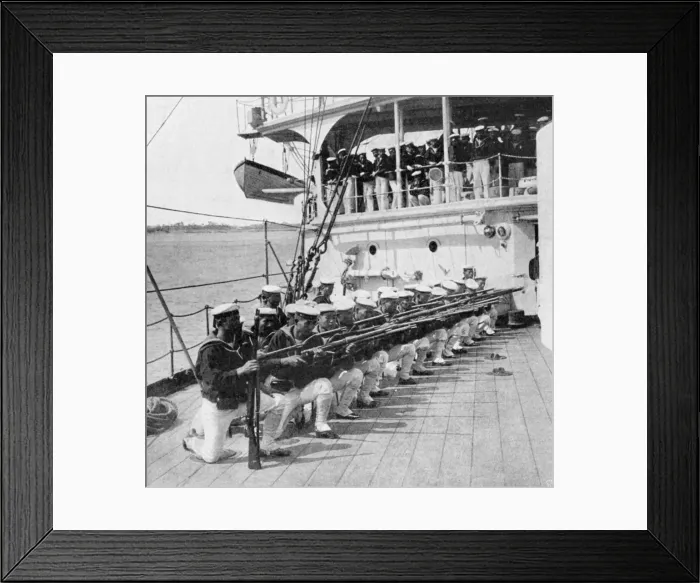 Framed Print : Japanese marines drilling on board the warship Mikasa, Russo-Japanese War, 1904-5 Framed Print : Japanese marines drilling on board the warship Mikasa, Russo-Japanese War, 1904-5