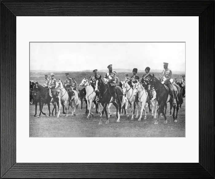 Framed Print : Nicholas II and supporting officers on horseback, c1900 Framed Print : Nicholas II and supporting officers on horseback, c1900