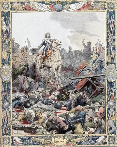 duc d Enghien leading French victory over Spanish, Thirty Years War, (1643) c1880