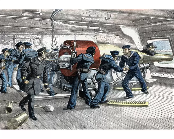 Scene on gun deck of a Japanese warship, Russo-Japanese War, 1904-5