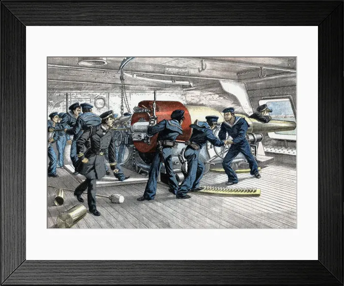 Framed Print : Scene on gun deck of a Japanese warship, Russo-Japanese War, 1904-5 Framed Print : Scene on gun deck of a Japanese warship, Russo-Japanese War, 1904-5