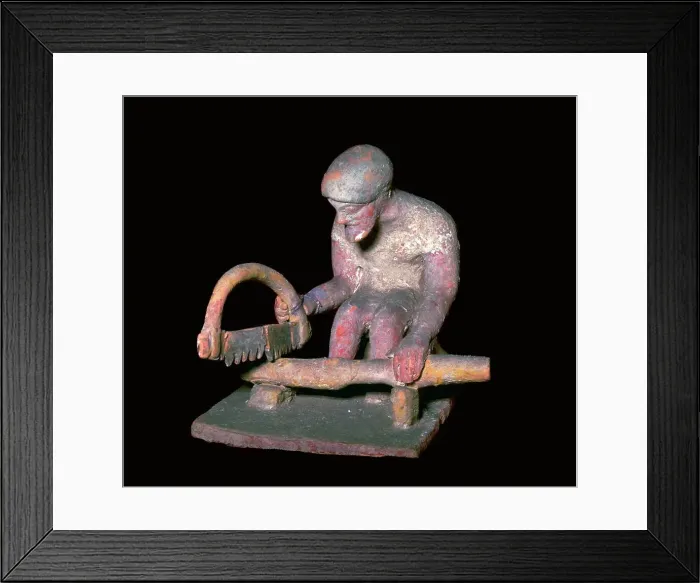 Framed Print : Greek terracotta figure of a man sawing wood, 6th century BC Framed Print : Greek terracotta figure of a man sawing wood, 6th century BC