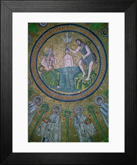 Framed Print : Mosaics of the Dome in the Bapistry of the Arians, 5th century Framed Print : Mosaics of the Dome in the Bapistry of the Arians, 5th century