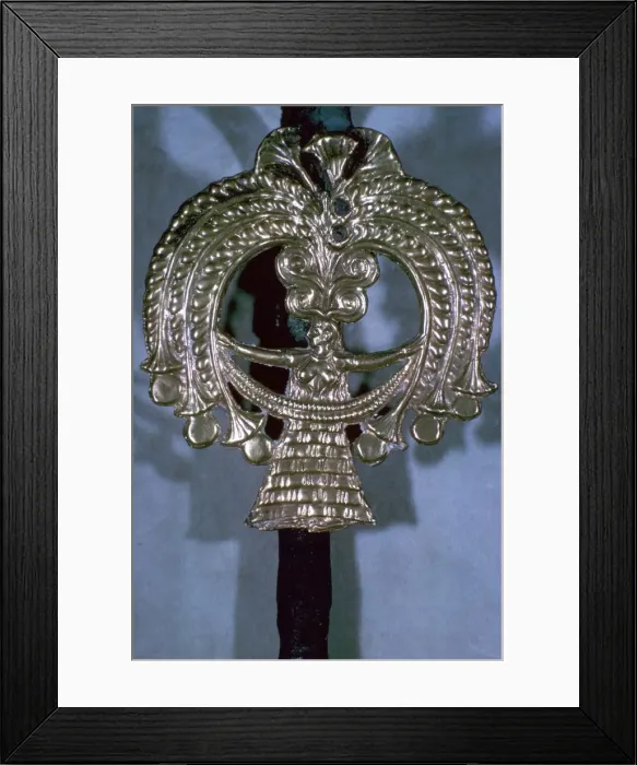 Framed Print : Gold head of a Mycenaean silver pin, 16th century Framed Print : Gold head of a Mycenaean silver pin, 16th century