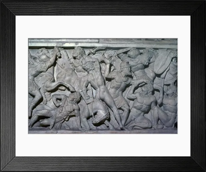 Framed Print : Frieze showing Roman soldiers fighting barbarians Framed Print : Frieze showing Roman soldiers fighting barbarians