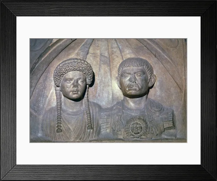 Framed Print : Roman tomb slab of a Roman officer and his wife, 1st century Framed Print : Roman tomb slab of a Roman officer and his wife, 1st century