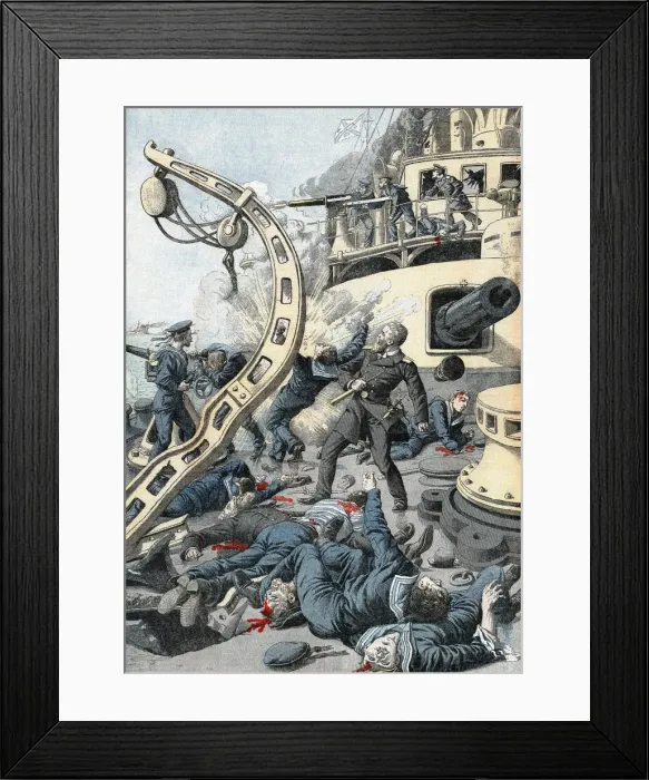 Framed Print : Explosion on a Russian warship, Russo-Japanese War, 1904-5 Framed Print : Explosion on a Russian warship, Russo-Japanese War, 1904-5