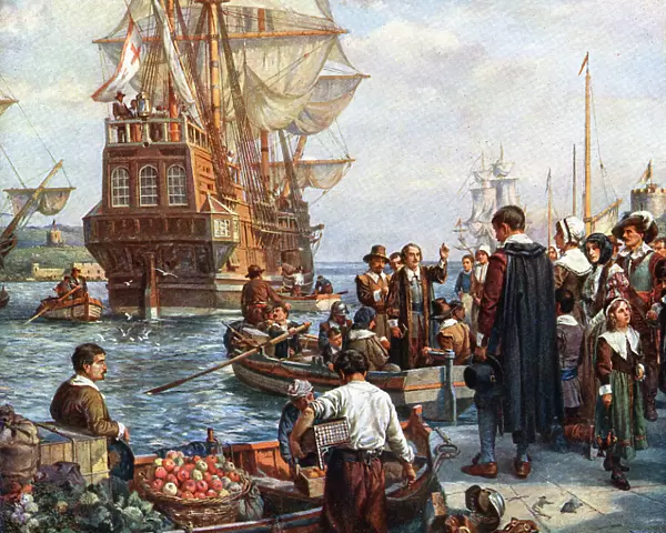Pilgrim Fathers boarding the Mayflower