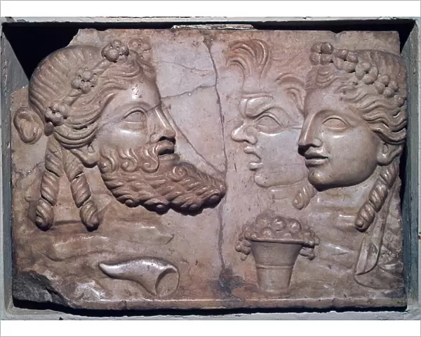 Roman marble relief of dramatic masks