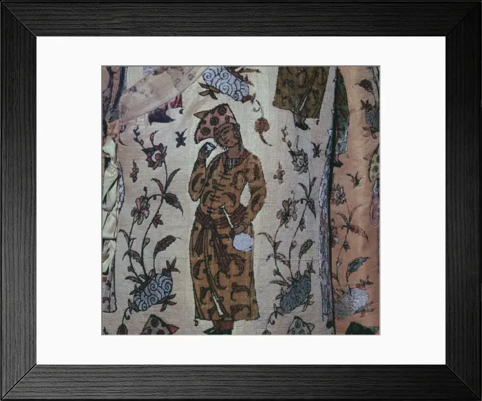 Framed Print : Detail of a youth on a Persian velvet cloak, 17th century Framed Print : Detail of a youth on a Persian velvet cloak, 17th century