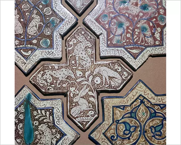 Persian tiles with animals and lines from Persian poetry, 13th century