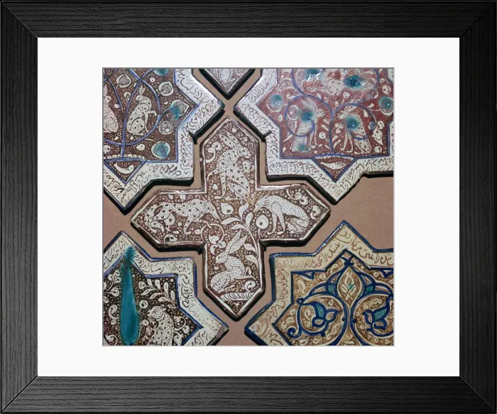 Framed Print : Persian tiles with animals and lines from Persian poetry, 13th century Framed Print : Persian tiles with animals and lines from Persian poetry, 13th century