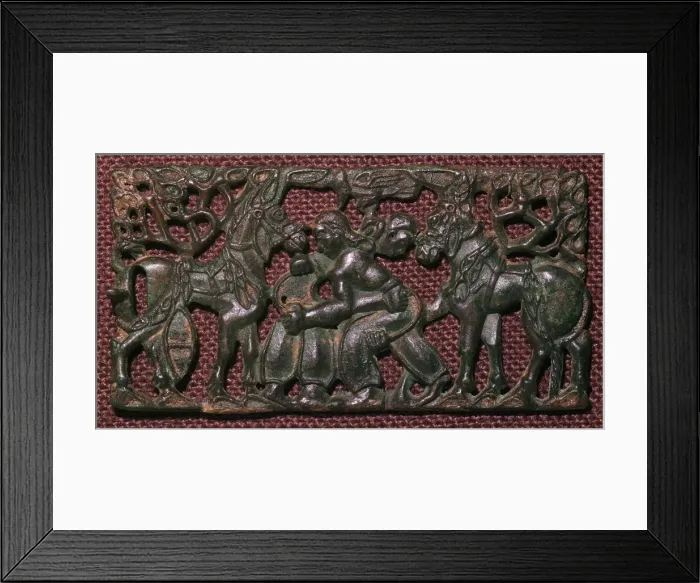 Framed Print : Chinese bronze harness-plaque of wrestling men, 5th century BC