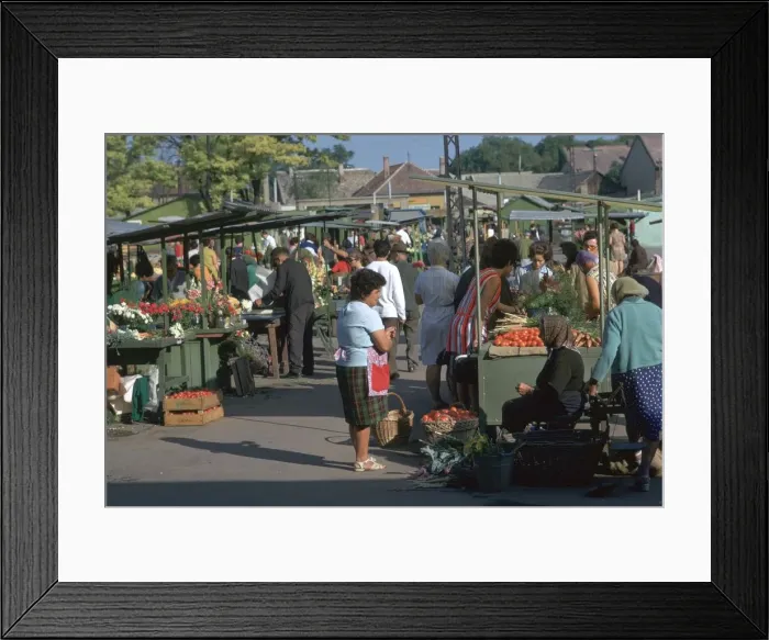 Framed Print : Morning market in a town in Hungary. Artist: CM Dixon Framed Print : Morning market in a town in Hungary. Artist: CM Dixon
