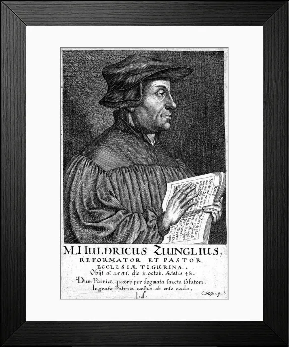 Framed Print : Ulrich Zwingli, Swiss Reformation divine, c1530 (1650). Artist: Conrad Meyer Framed Print : Ulrich Zwingli, Swiss Reformation divine, c1530 (1650). Artist: Conrad Meyer