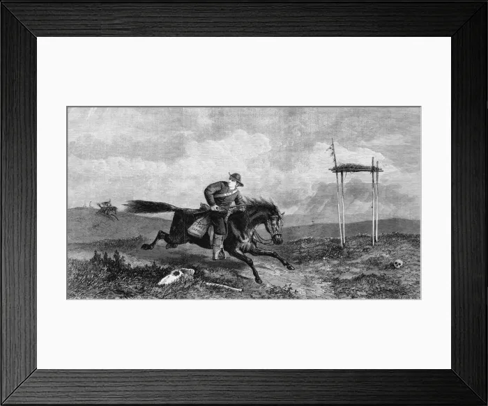 Framed Print : Pony Express rider crossing hostile country pursued by native Americans, 1861 Framed Print : Pony Express rider crossing hostile country pursued by native Americans, 1861