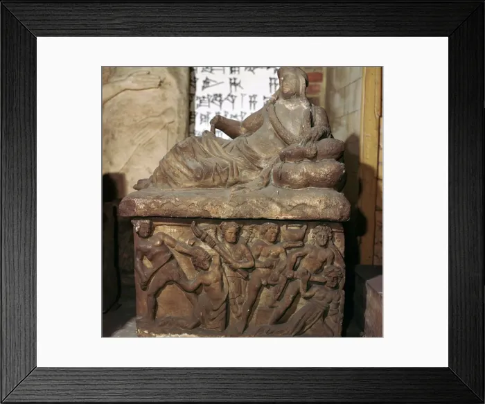 Framed Print : Etruscan sarcophagus showing a battle scene Framed Print : Etruscan sarcophagus showing a battle scene